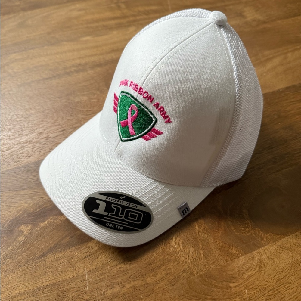 Travis Mathew White Pink Ribbon Army Hat - New with Tags